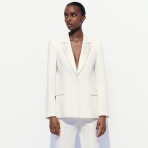 Zara White Single-Button Tailored Blazer